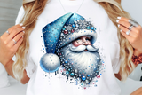 Blue Santas With Rhinestones and Glitter | Christmas Sublimation PNG