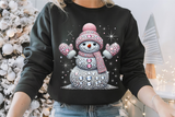 Pink Snowman With Rhinestones and Glitter | Christmas Sublimation PNG
