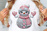Pink Snowman With Rhinestones and Glitter | Christmas Sublimation PNG