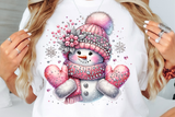 Pink Snowman With Rhinestones and Glitter | Christmas Sublimation PNG