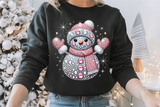 Pink Snowman With Rhinestones and Glitter | Christmas Sublimation PNG