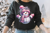 Pink Snowman With Rhinestones and Glitter | Christmas Sublimation PNG