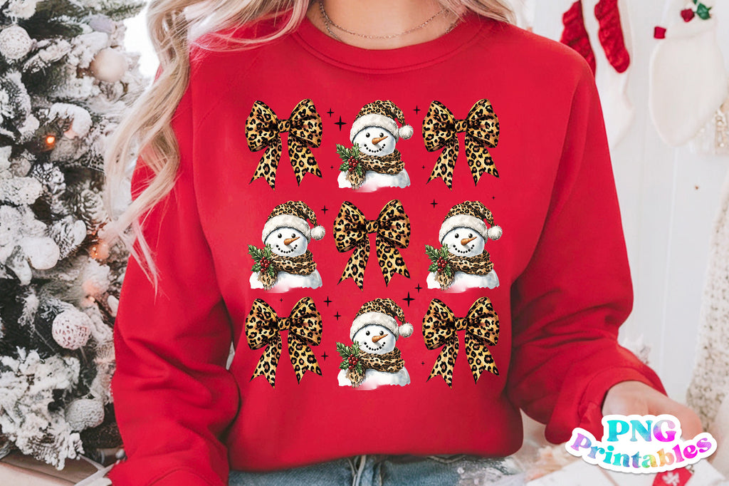 Cheetah Print Bow and Snowman | Christmas Sublimation PNG