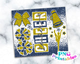 Cheer Glitter 20 oz Skinny Tumbler png Design - Navy Blue and Yellow