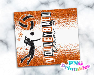 Volleyball Glitter 20 oz Skinny Tumbler png Design - Orange and Black