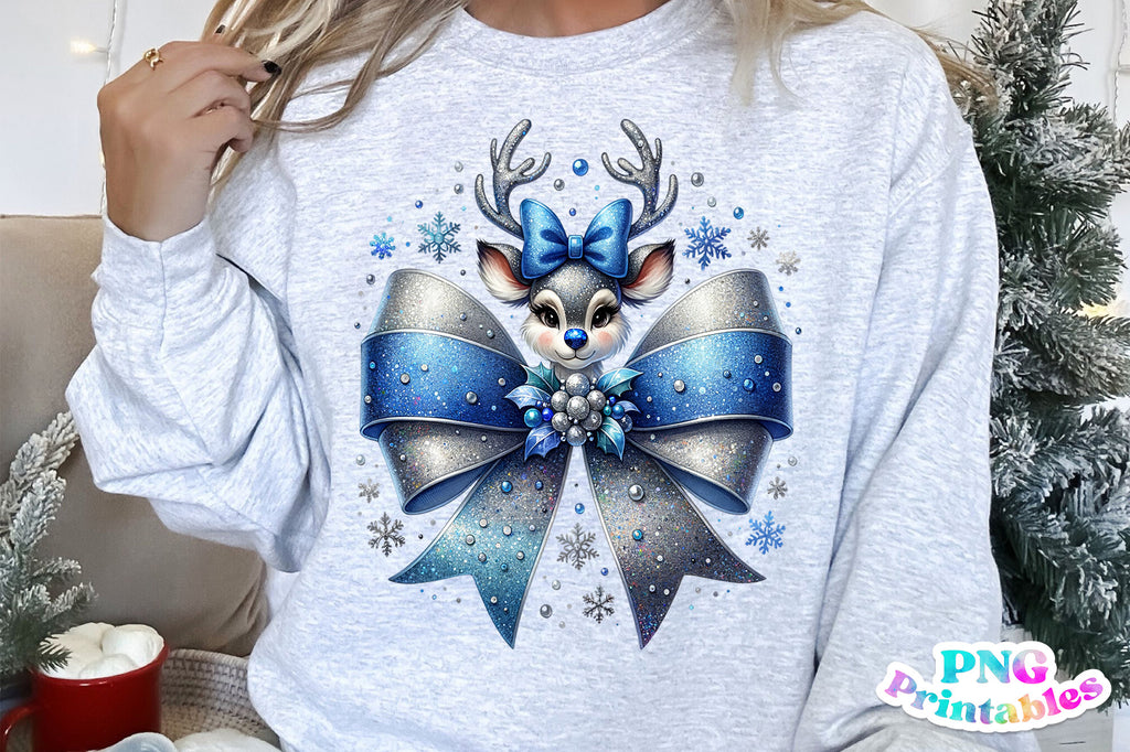 Blue Glitter Reindeer | Sublimation PNG