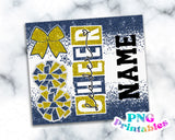 Cheer Glitter 20 oz Skinny Tumbler png Design - Navy Blue and Yellow