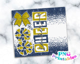 Cheer Glitter 20 oz Skinny Tumbler png Design - Navy Blue and Yellow