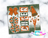 Cheer Glitter 20 oz Skinny Tumbler png Design - Dark Green and Orange