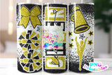 Cheer Glitter 20 oz Skinny Tumbler png Design - Black and Yellow