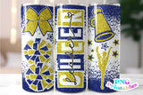 Cheer Glitter 20 oz Skinny Tumbler png Design - Blue and Yellow