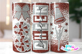 Cheer Glitter 20 oz Skinny Tumbler png Design - Brown and Silver