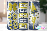 Cheer Glitter 20 oz Skinny Tumbler png Design - Navy Blue and Yellow