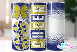 Cheer Glitter 20 oz Skinny Tumbler png Design - Blue and Yellow