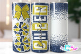 Cheer Glitter 20 oz Skinny Tumbler png Design - Navy Blue and Yellow