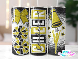 Cheer Glitter 20 oz Skinny Tumbler png Design - Black and Yellow