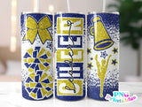 Cheer Glitter 20 oz Skinny Tumbler png Design - Blue and Yellow