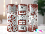Cheer Glitter 20 oz Skinny Tumbler png Design - Brown and Silver