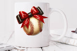 Baseball With Red and Black Glitter Bow | PNG Sublimation File