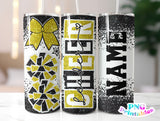 Cheer Glitter 20 oz Skinny Tumbler png Design - Black and Yellow