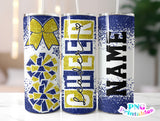 Cheer Glitter 20 oz Skinny Tumbler png Design - Blue and Yellow