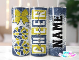 Cheer Glitter 20 oz Skinny Tumbler png Design - Navy Blue and Yellow