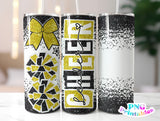 Cheer Glitter 20 oz Skinny Tumbler png Design - Black and Yellow