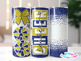 Cheer Glitter 20 oz Skinny Tumbler png Design - Blue and Yellow