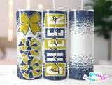Cheer Glitter 20 oz Skinny Tumbler png Design - Navy Blue and Yellow