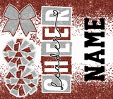Cheer Glitter 20 oz Skinny Tumbler png Design - Brown and Silver