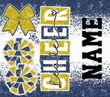 Cheer Glitter 20 oz Skinny Tumbler png Design - Navy Blue and Yellow