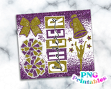 Cheer Glitter 20 oz Skinny Tumbler png Design -  Purple and Gold
