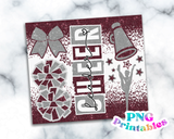 Cheer Glitter 20 oz Skinny Tumbler png Design -  Maroon and Silver