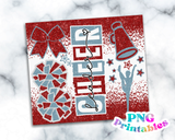 Cheer Glitter 20 oz Skinny Tumbler png Design -  Red and Light Blue
