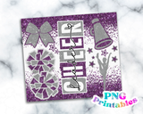 Cheer Glitter 20 oz Skinny Tumbler png Design -  Purple and Silver