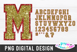 Glitter Sport Alphabet png Gold and Red