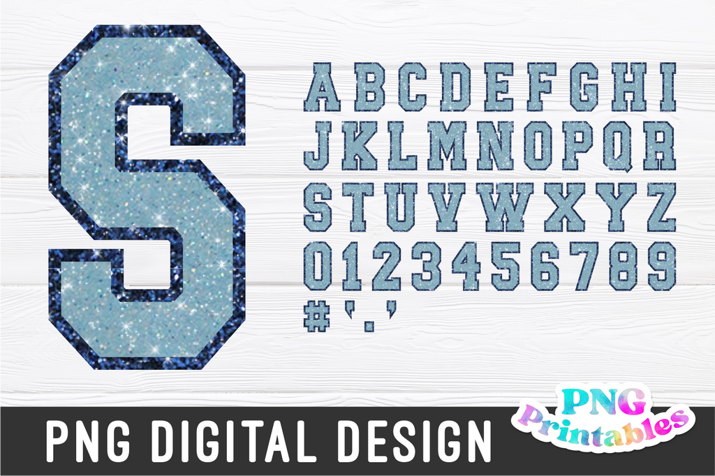 Glitter Sport Alphabet png Light Blue and Navy