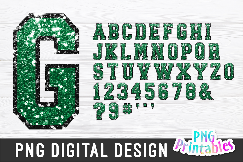 Sequin Alphabet Kelly Green and Black | Sublimation PNG