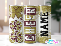 Cheer Glitter 20 oz Skinny Tumbler png Design -  Gold and Maroon