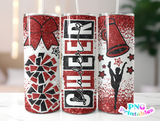 Cheer Glitter 20 oz Skinny Tumbler png Design -  Red and Black