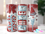 Cheer Glitter 20 oz Skinny Tumbler png Design -  Red and Light Blue
