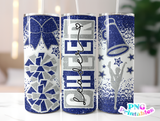 Cheer Glitter 20 oz Skinny Tumbler png Design -  Blue and Silver