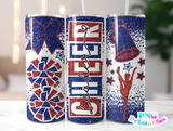 Cheer Glitter 20 oz Skinny Tumbler png Design -  Blue and Red
