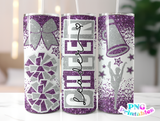 Cheer Glitter 20 oz Skinny Tumbler png Design -  Purple and Silver