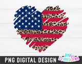 Leopard Print American Flag Heart | Fourth of July | PNG Sublimation File