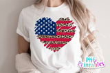 Leopard Print American Flag Heart | Fourth of July | PNG Sublimation File