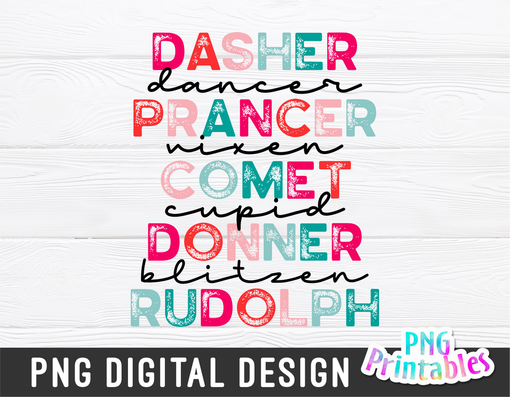 Reindeer Names Christmas | Sublimation PNG