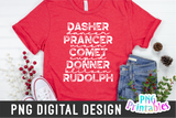 Reindeer Names Christmas | Sublimation PNG