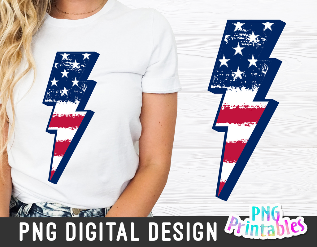 Flag Lightning Bolt | Fourth of July | PNG Sublimation File