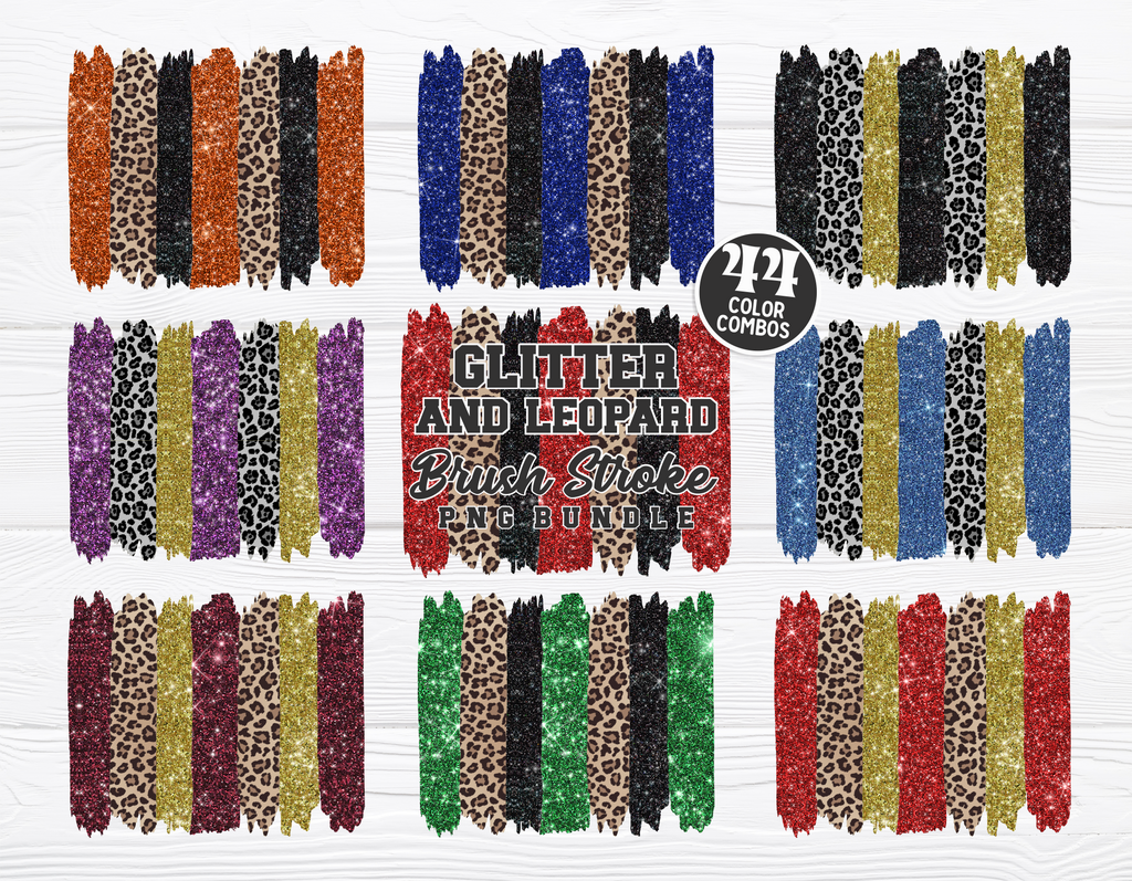 Leopard and Glitter Brush Strokes Bundle | PNG Bundle